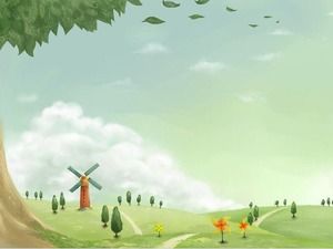 Pobierz obraz ze slajdu z kreskówek przedstawiający wiatrak na wsi