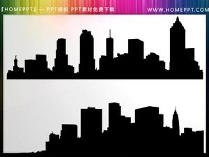 Eight black city silhouette PPT material
