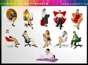 11色坐姿職場女性PPT插畫素材