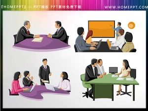 Reunión de negocios en 4 colores PPT corta imágenes