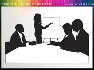 5 black meeting themed PPT character silhouettes