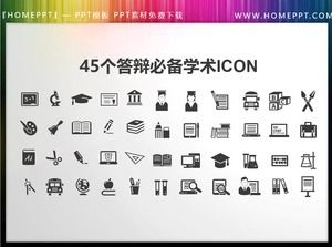 45 materiali icona PPT difesa accademica a colori piatti e variabili
