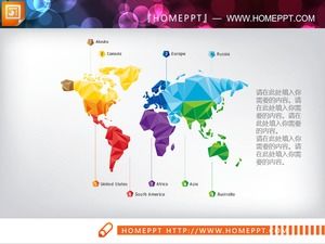 Mapa de mundo de PPT de polígono bajo plano de color