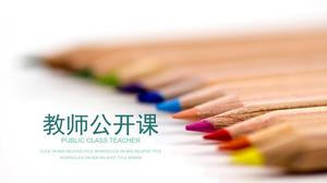 Bir dizi renkli kalemler arka plan öğretmen açık sınıf PPT şablonu