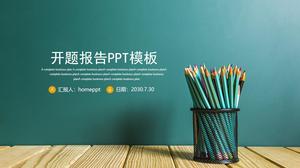 Green pen holder background graduation thesis opening report PPT template