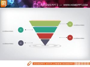 Gráfico PPT de relacionamento de hierarquia de pirâmide invertida multicolorida