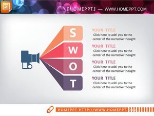 Diagramme de diapositives SWOT décoré de l'icône du projecteur