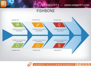 Diagram panah biru PPT fishbone