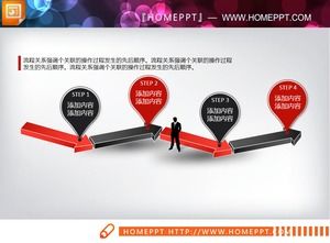 3D stereo PPT flow chart with red and black color