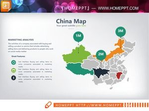 Tableau PPT de carte de Chine colorée avec description textuelle