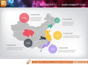 彩色平板中国地图PPT图表