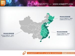 China map PPT chart in gray and green colors