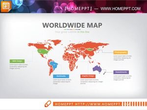 مخطط PPT متعدد الألوان لخريطة العالم
