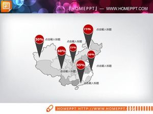 그레이 플랫 중국지도 PPT 차트