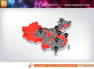Mapa de China estereoscópico de color rojo y negro, gráfico PPT