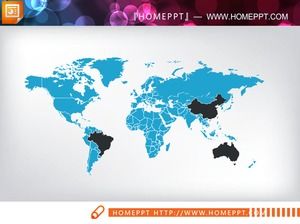 خريطة العالم الأزرق PPT الرسم البياني تنزيل مجاني