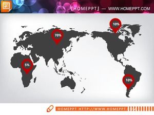 黒のフラットな世界地図PPTチャート