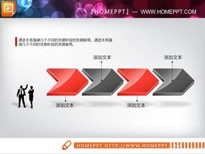 Grafik PPT panah tiga dimensi merah dan hitam