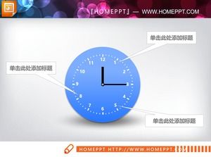 Seis cuadros de línea de tiempo PPT estilo reloj