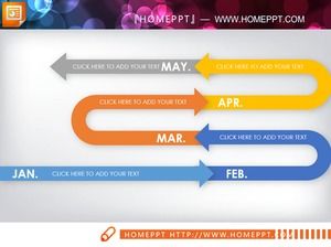 Three colorful circuitous style PPT timelines