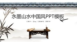 Template atmosfer tema ppt tinta Cina gaya sederhana