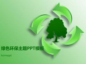 Green environmental protection PPT template of tree silhouette background