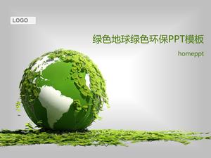 Environmental protection theme PPT template on green earth background