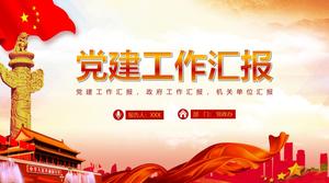 Modelo de ppt de relatório de resumo de trabalho de construção festiva estilo solene vermelho chinês