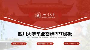 Geometrik tarzı şenlikli kırmızı Sichuan Üniversitesi tez savunma ppt şablonu