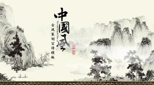 Atrament krajobraz krajobraz Chiński styl podsumowania pracy szablon ppt