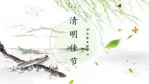 Bahar esintisi küçük taze mürekkep Çin tarzı qingming festivali teması ppt şablonu