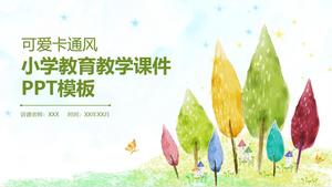 Watercolor landscape painting cute cartoon style elementary school education teaching courseware ppt template