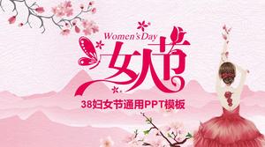 Różowy piękny mały świeży szablon ppt dzień kobiet