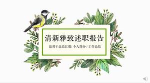 Oiseaux, branches et feuilles, style littéraire vert, modèle ppt de rapport de débriefing frais et élégant