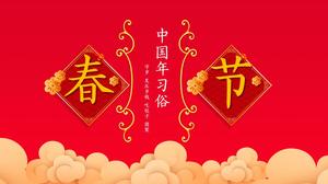 Kebiasaan tahun baru Cina dan template ppt festival musim semi gaya baru yang meriah