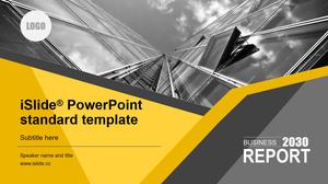 Visual impact geometric graphics cutting creative design yellow gray flat business style work summary ppt template