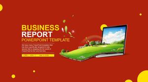 Red, yellow and gray three-color flat atmosphere European and American style business work report ppt template