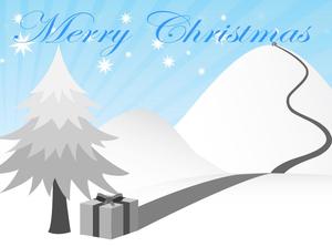Animation von Weihnachtsgeschenken, die von der Spitze der ppt-Schablone der schneebedeckten Berg-Weihnachtsgrußkarte nach unten gleiten