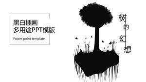 “树幻想”黑白插图抽象艺术多功能通用动态ppt模板