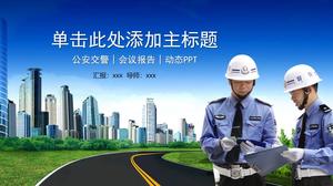Kamu güvenliği trafik polisi ciddi mavi genel çalışma raporu ppt şablonu için uygundur