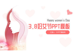 Paper-cut painting beauty main picture 3.8 Women's Day ppt template