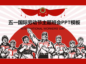 Plantilla ppt del tema del día del trabajo del día de mayo de la declaración del trabajador de fondo radiante