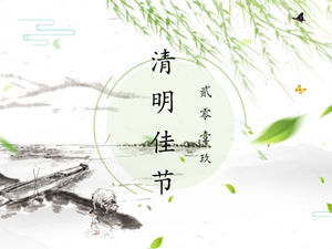 Brisa de primavera pequena tinta fresca estilo chinês qingming tema do festival modelo ppt