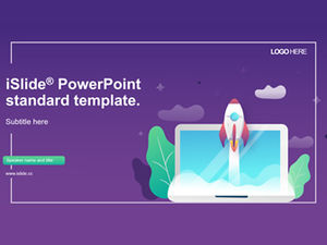 Small rocket straight into the sky notebook small tree leisure business scene purple flat business ppt template