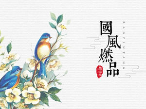 Flower branch bird flat watercolor art style ppt template