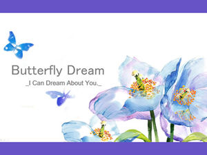 파란색 보라색 밝은 색 꽃 수채화 그림 작고 신선하고 아름다운 바람 PPT 템플릿