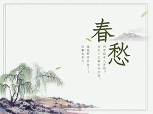 Ink and wash weeping willow landscape painting chinese style spring theme ppt template