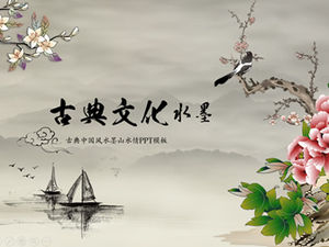 Modèle ppt de rapport de synthèse de style chinois encre de culture classique oiseau branche de pivoine
