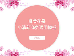 Plantilla ppt de informe de trabajo de pequeñas empresas frescas de hermosas flores rosadas