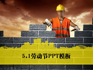 Los trabajadores de la construcción están colocando ladrillos-5.1 plantilla ppt del Día del Trabajo